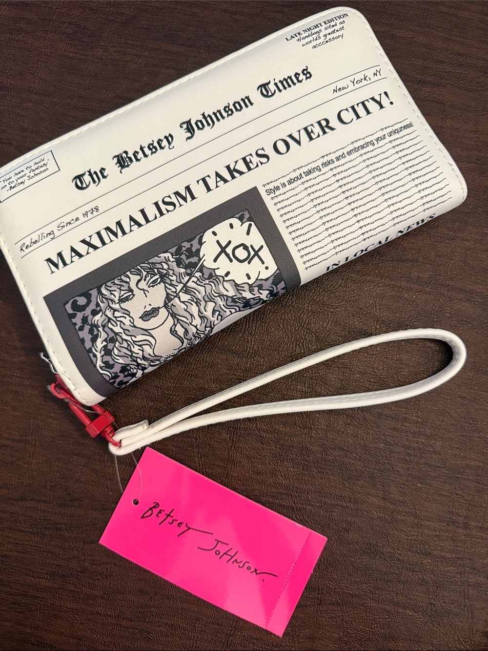 Betsey Johnson Newsprint Print Wristlet